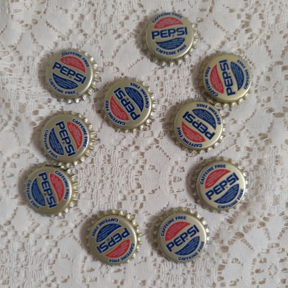 10 Soda Bottle Caps Pepsi Caffeine Free Metal Caps for Crafting or Collecting - Picture 3 of 5